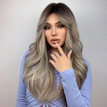 23" Natural Waves with Curtain Bangs Synthetic Wig