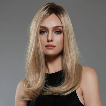 HAIRCUBE synthetic blonde wig for women with long straight hair styled with loose curls