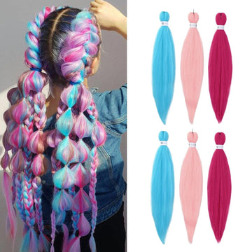 HAIRCUBE unicorn hair extensions 26 inch in blue pink and red colors with braided hairstyle showcase