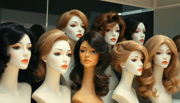 Various styled wigs on mannequin heads demonstrating how to choose a wig for parties with different looks