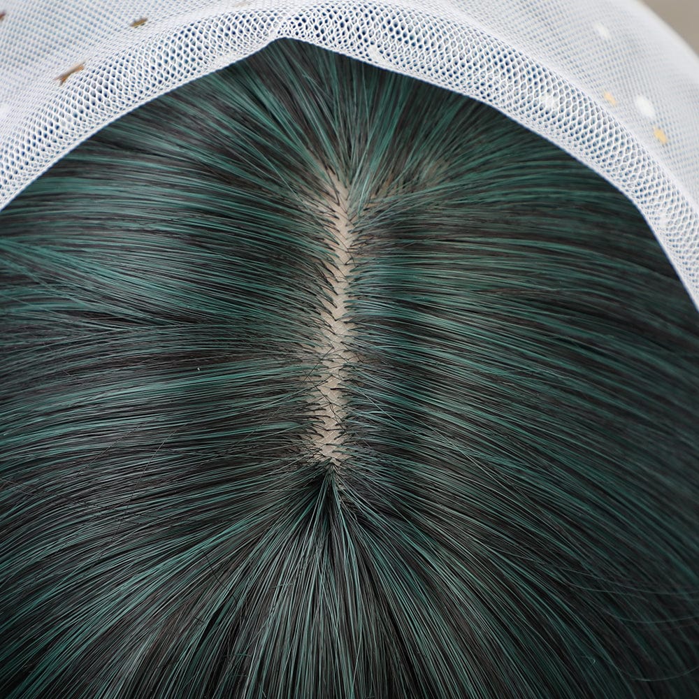 17" Straight Black Green Synthetic Wig