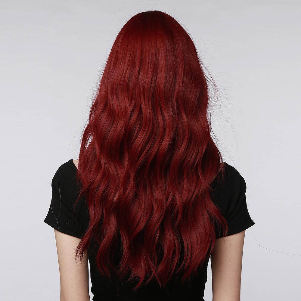 HAIRCUBE 18 inch red wine wig with long wavy hair shown from the back