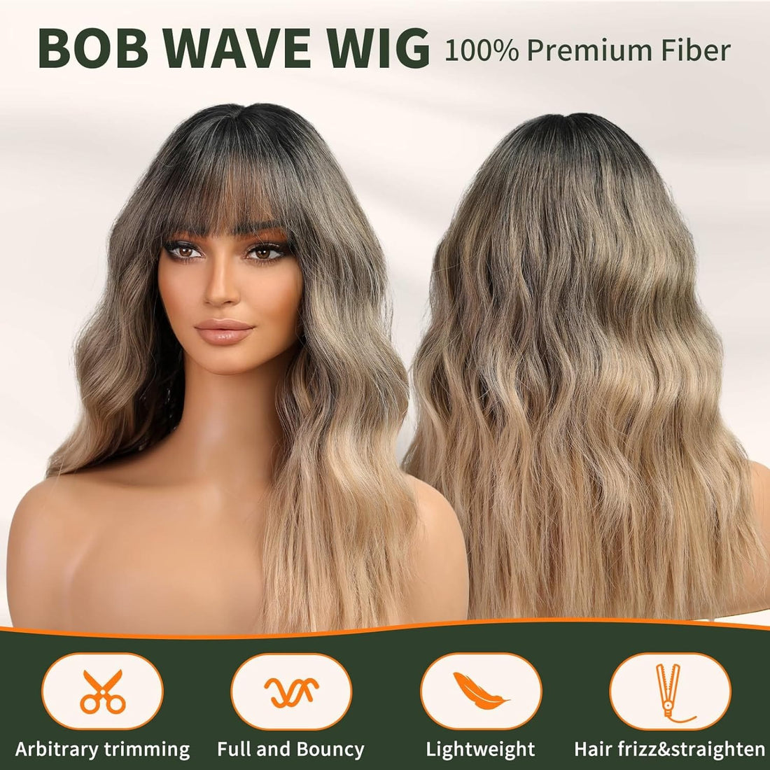 Chic Ombre Wavy Wig with Bangs