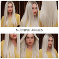HAIRCUBE 20 inch synthetic lace front wig shown from multiple angles on a model with straight blonde hair