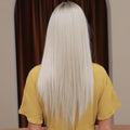 HAIRCUBE 20 inch synthetic lace front wig with long straight platinum blonde hair back view