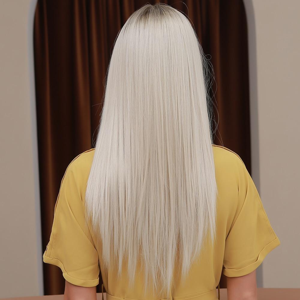 HAIRCUBE 20 inch synthetic lace front wig with long straight platinum blonde hair back view