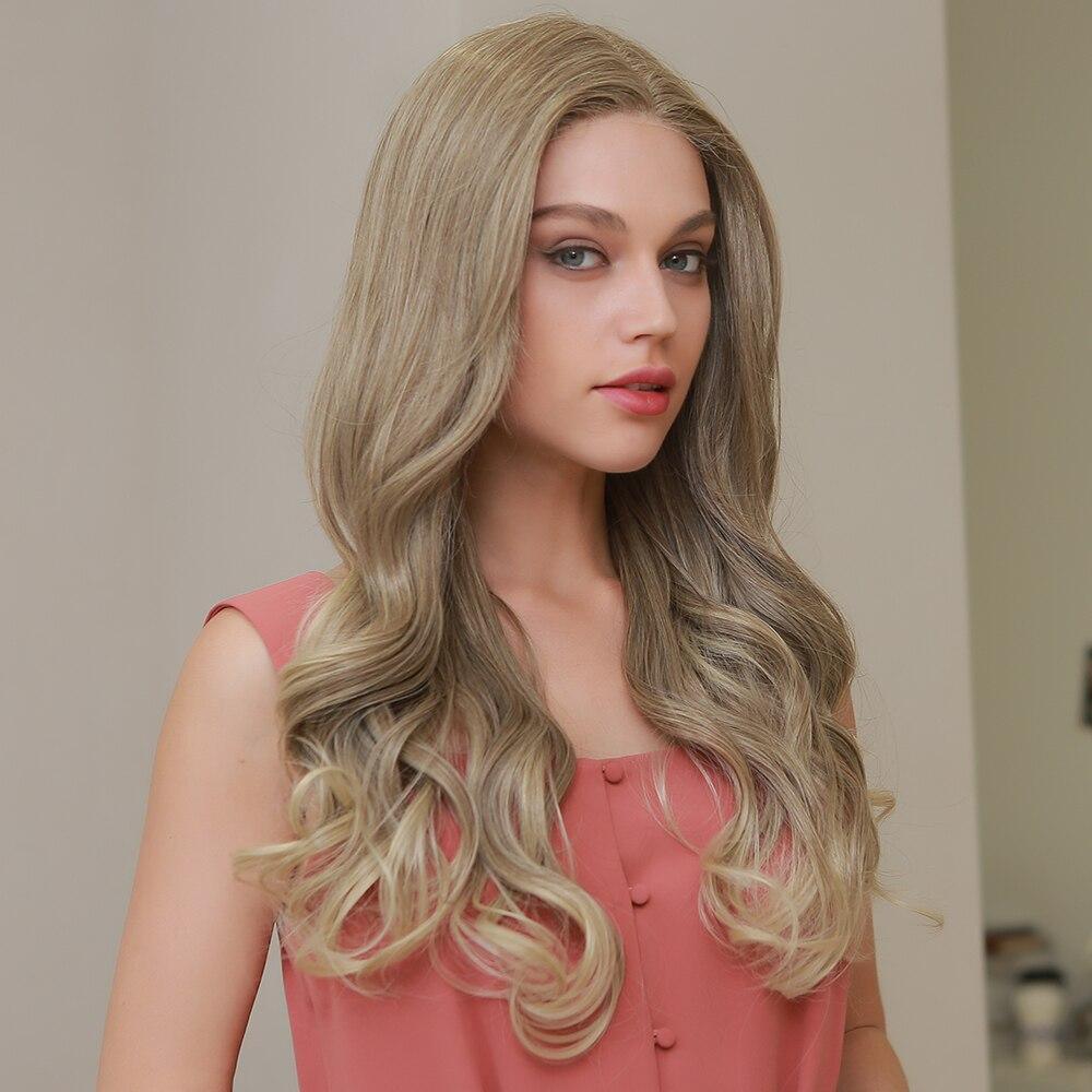HAIRCUBE 21 inch lace front wig long wavy blonde hairstyle on woman in pink top