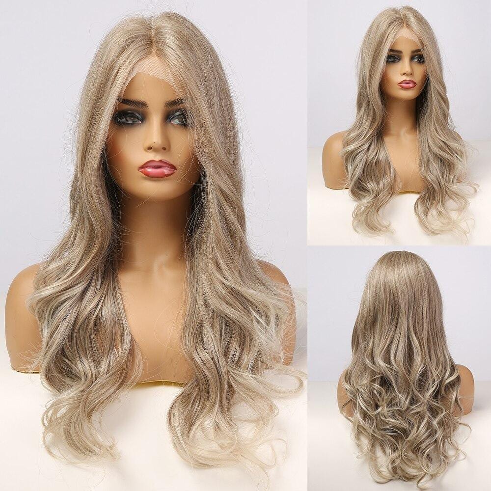 HAIRCUBE 21 inch lace front wig long wavy blonde hair with natural roots and soft curls