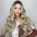 HAIRCUBE 21 inch loose curls wig in blonde with dark roots styled on model