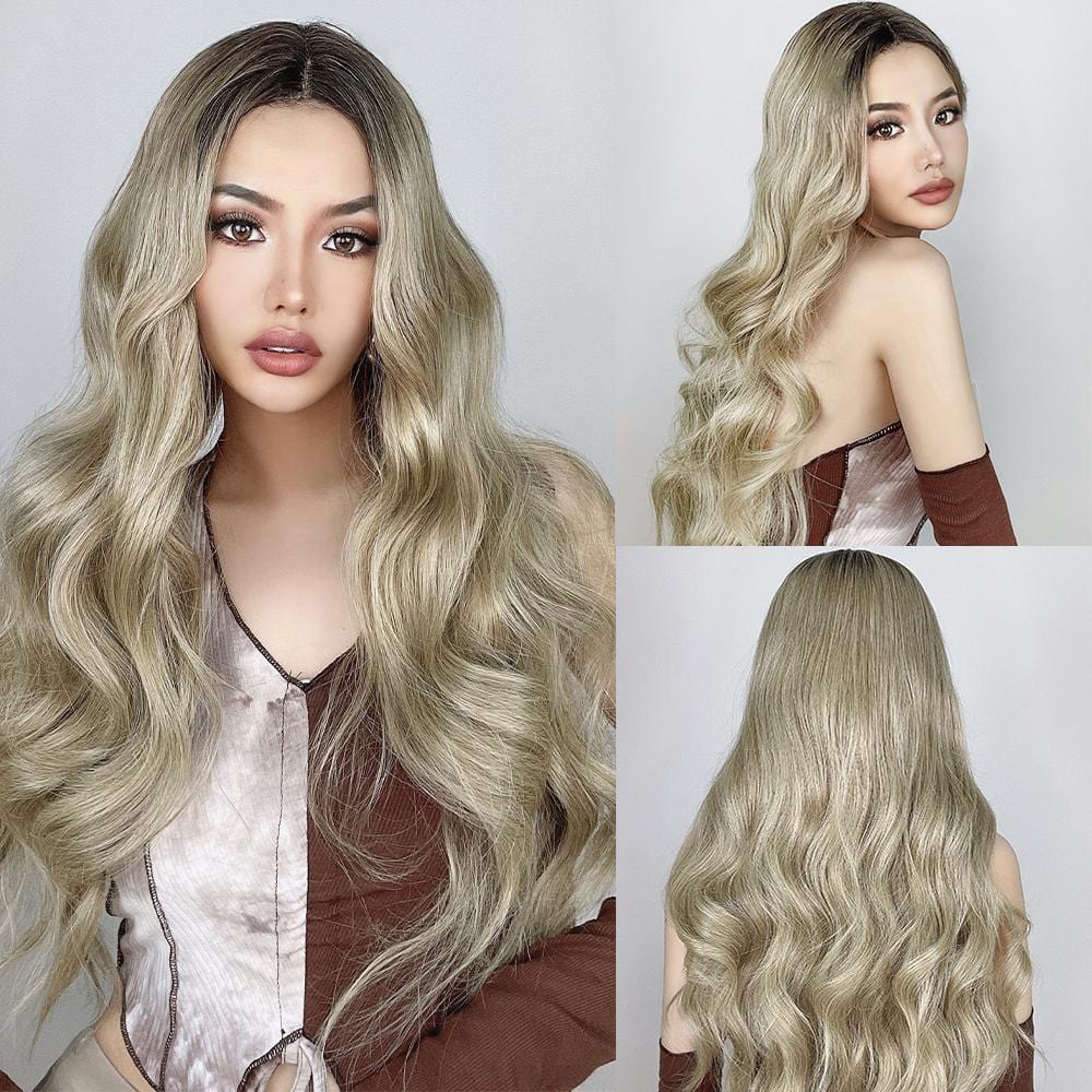 HAIRCUBE 21 inch loose curls wig with long wavy blonde hair styled on female model