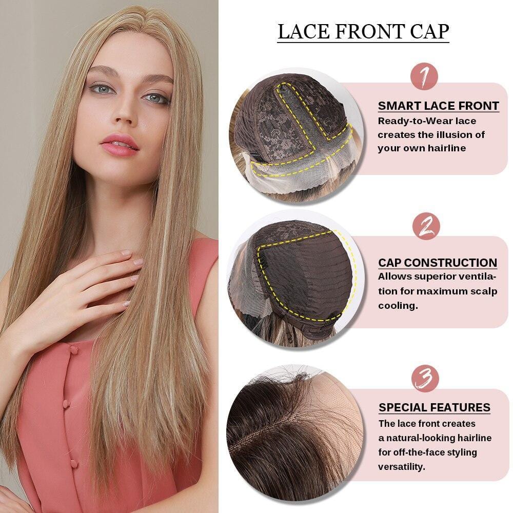 HAIRCUBE 21 inch straight synthetic wig with lace front cap for natural hairline and scalp cooling