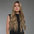 HAIRCUBE 22 inch lace front synthetic wig with long wavy blonde hair on model