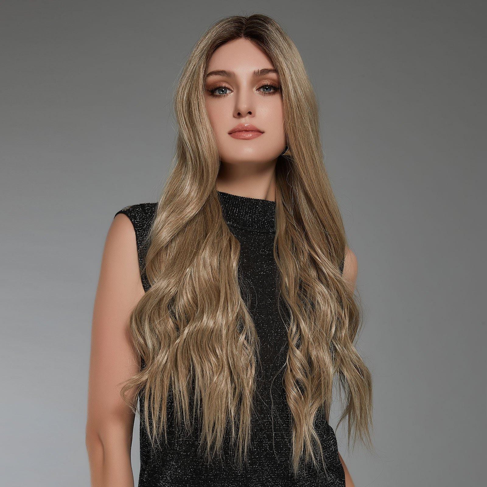 HAIRCUBE 22 inch lace front synthetic wig with long wavy blonde hair on model