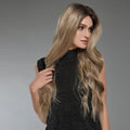 HAIRCUBE 22 inch lace front synthetic wig in long wavy blonde style on female model