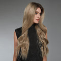 HAIRCUBE 22 inch lace front synthetic wig with long wavy blonde hair styled on model