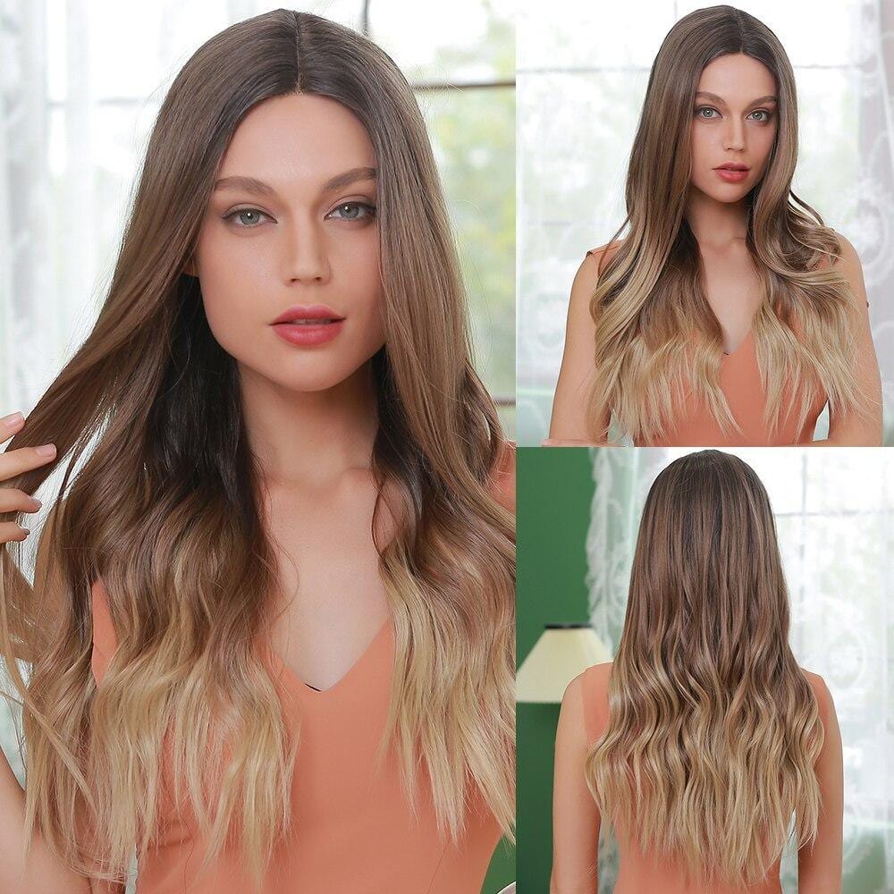HAIRCUBE 22 inch loose wave lace front wig with brown to blonde ombre hair style