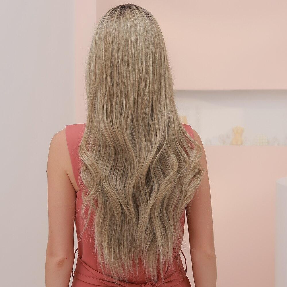 HAIRCUBE 22 inch synthetic lace front wig with long wavy light blonde hair from the back