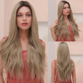 HAIRCUBE 22 inch synthetic lace front wig long wavy blonde hair on woman in pink dress