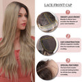 HAIRCUBE 22 inch synthetic lace front wig showing long wavy blonde hair with detailed lace front cap features