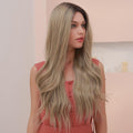 HAIRCUBE 22 inch synthetic lace front wig with long wavy blonde hair on female model