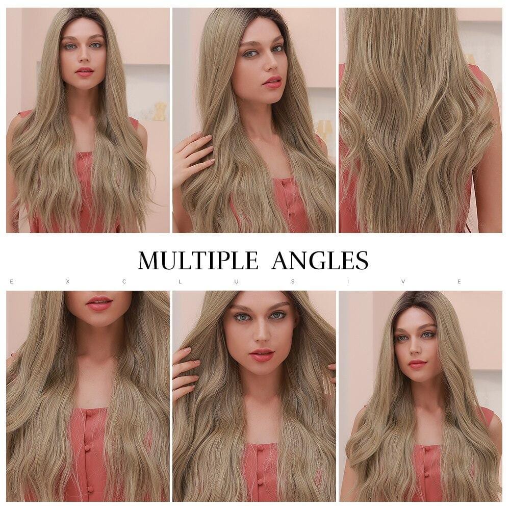 Multiple angles of 22 inch synthetic lace front wig by HAIRCUBE in long wavy blonde style