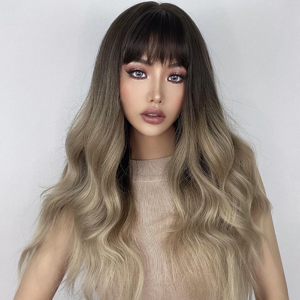 HAIRCUBE 23 inch ombre ash blonde wig with dark roots and long wavy hair