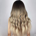 HAIRCUBE 23 inch ombre ash blonde wig with long wavy hair and dark roots fading to light ash blonde