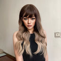 HAIRCUBE 23 inch ombre ash blonde wig with long wavy hair and bangs on mannequin