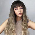 HAIRCUBE 23 inch ombre ash blonde wig with soft waves and natural bangs style