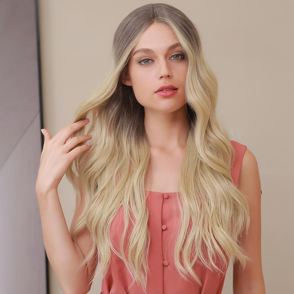 HAIRCUBE 23 inch synthetic lace front wig with long wavy blonde hair on female model