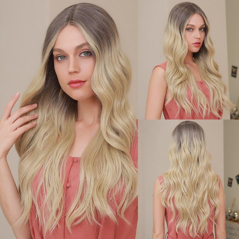 HAIRCUBE 23 inch synthetic lace front wig with long wavy blonde and brown hair