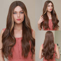 HAIRCUBE 23 inch synthetic lace front wig long wavy brown hair with subtle highlights