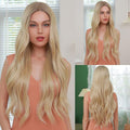 HAIRCUBE 23 inch synthetic lace front wig long wavy blonde hair styled on female model