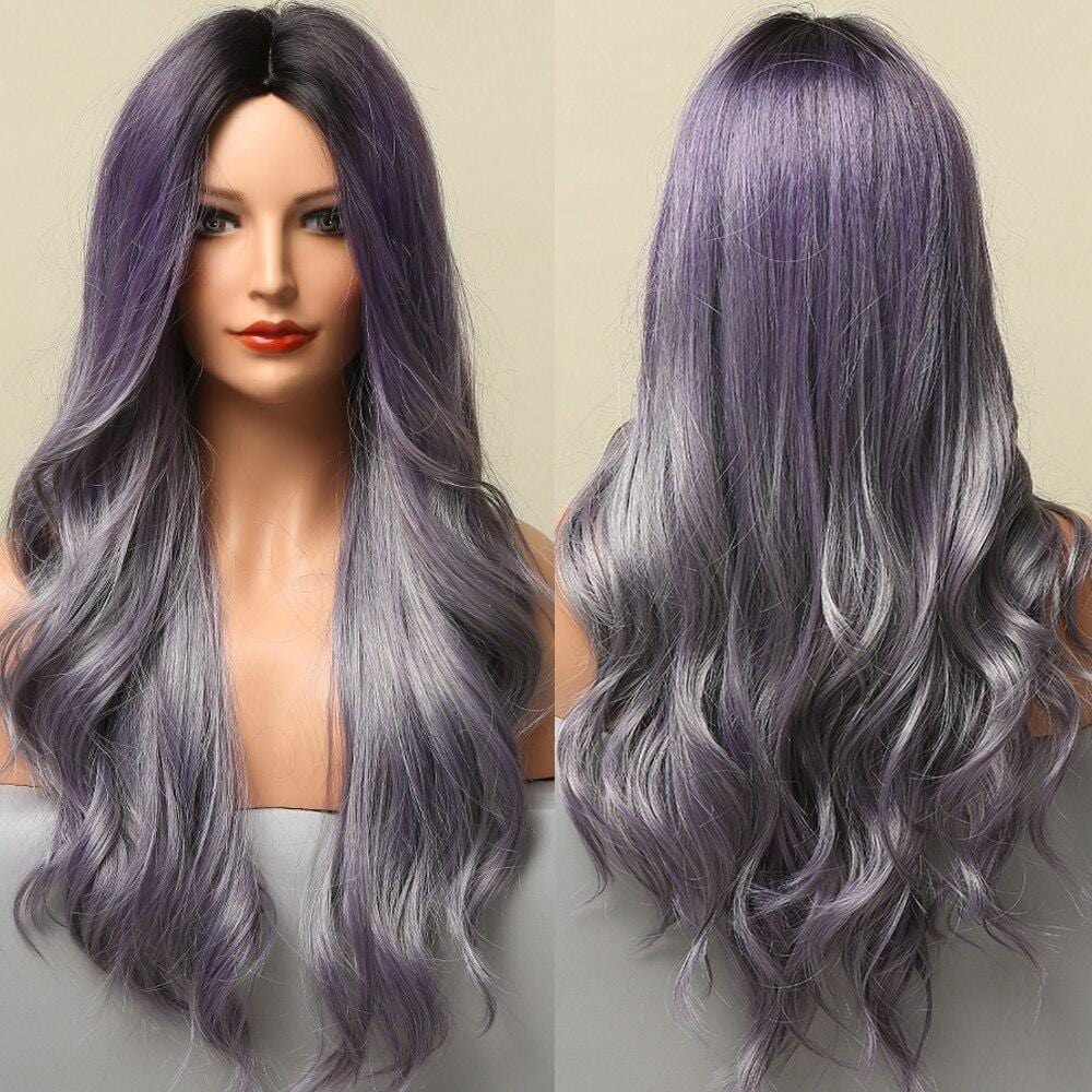 HAIRCUBE 26 inch grey purple wig with long wavy hair and natural-looking style for women
