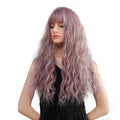 oneNonly 26 inch synthetic wig with bangs in wavy lavender style on a model wearing black