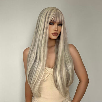 28″ Straight Mixed Blonde Synthetic Wig
