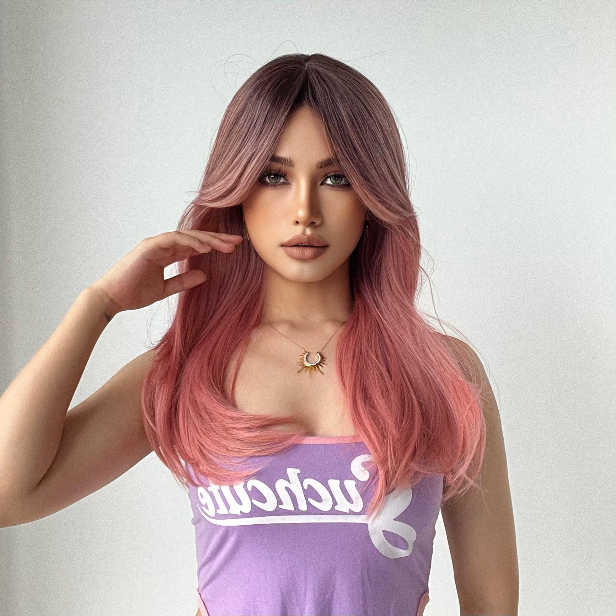 18" Pink Wolf Cut Wig with Bangs