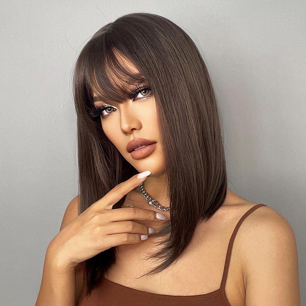 18  Inches Bob with bangs Ash Brown - HAIRCUBE