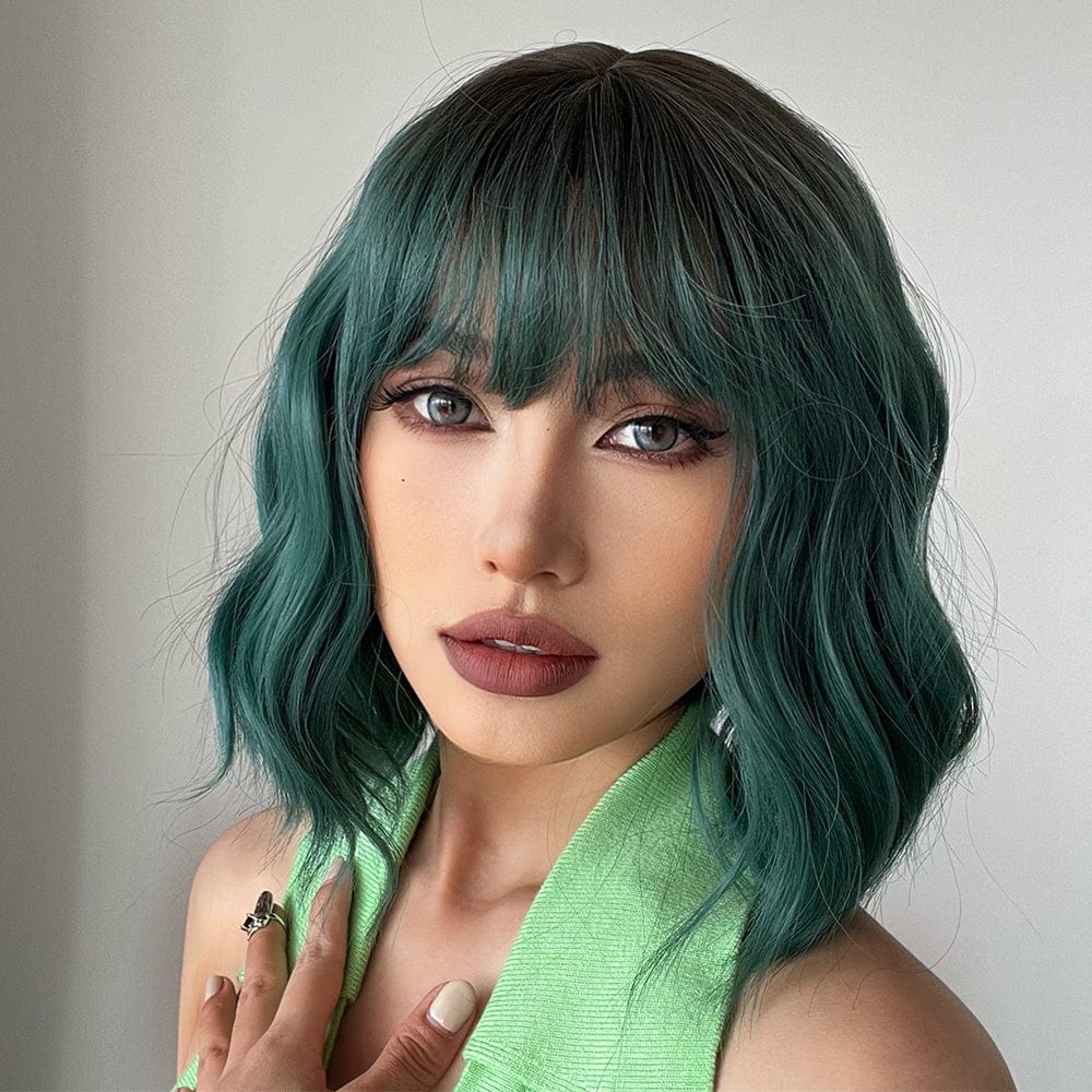 Rooted Dark Green Bobo Synthetic Wig