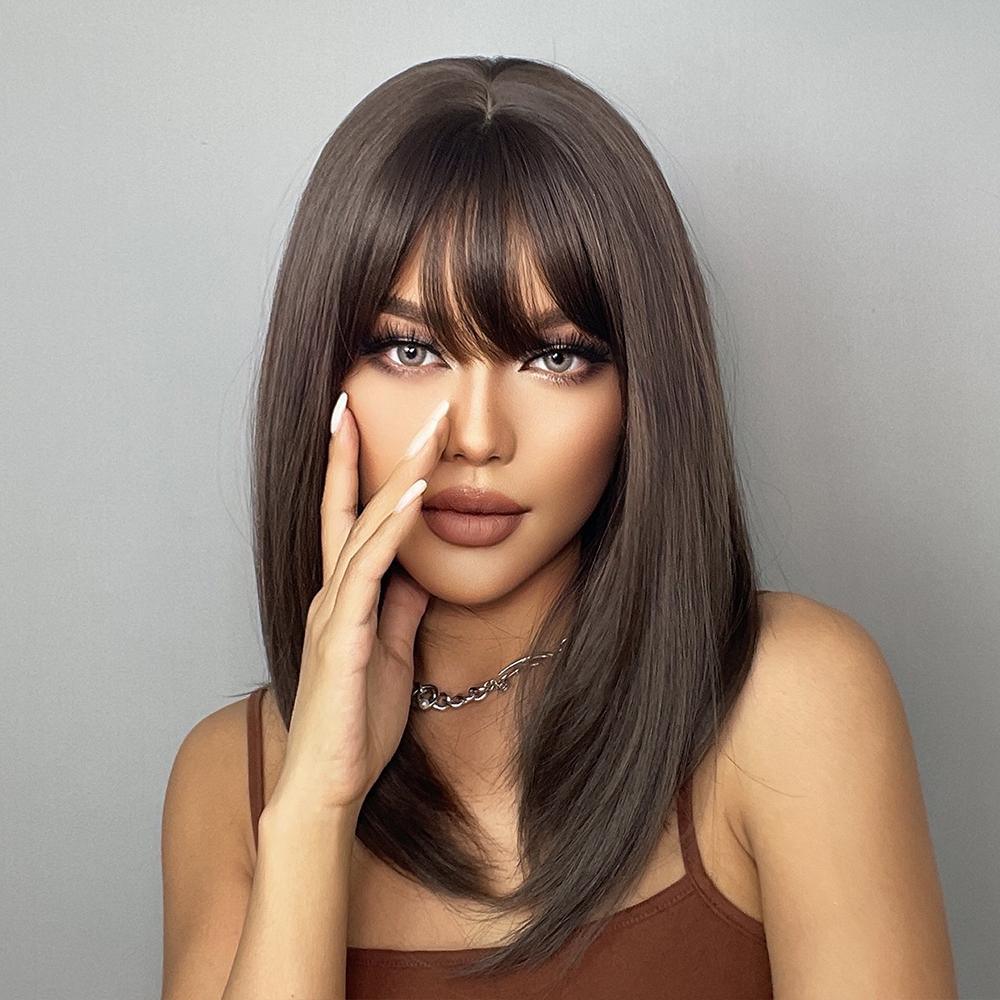18  Inches Bob with bangs Ash Brown - HAIRCUBE