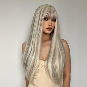 28″ Straight Mixed Blonde Synthetic Wig