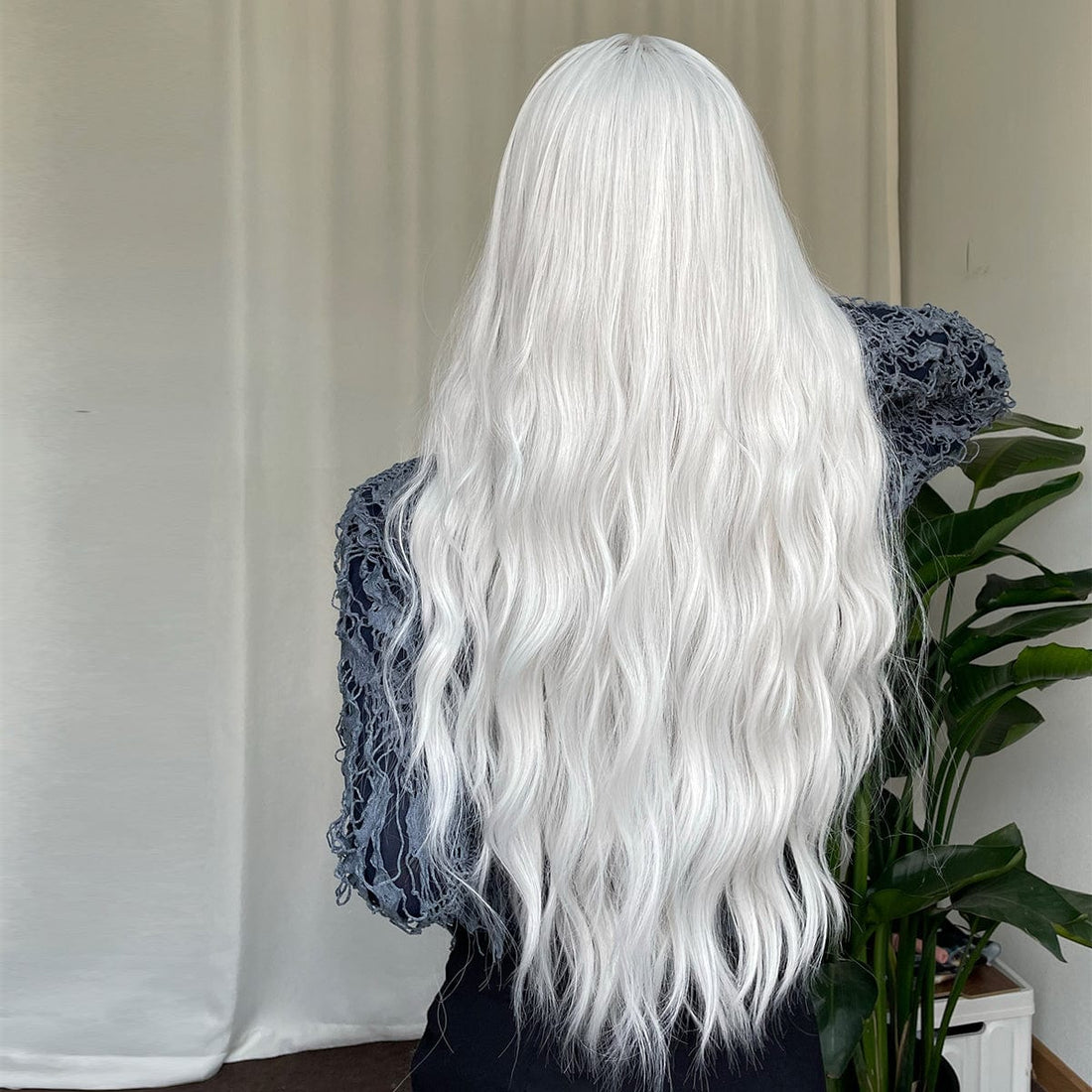 28″ Beach Wave White Synthetic Wig