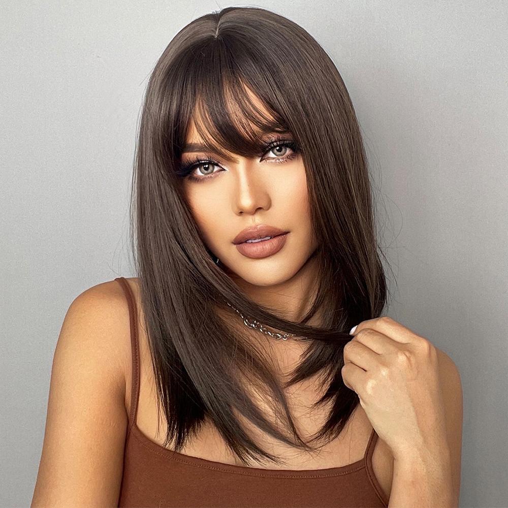 18  Inches Bob with bangs Ash Brown - HAIRCUBE