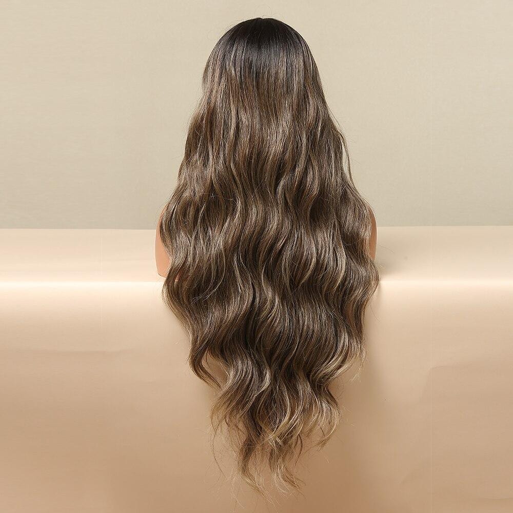 HAIRCUBE beach waves lace front wig with long brown wavy hair and natural highlights