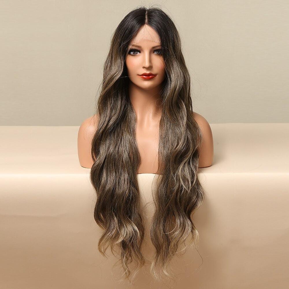 HAIRCUBE beach waves lace front wig with long brown wavy hair styled naturally
