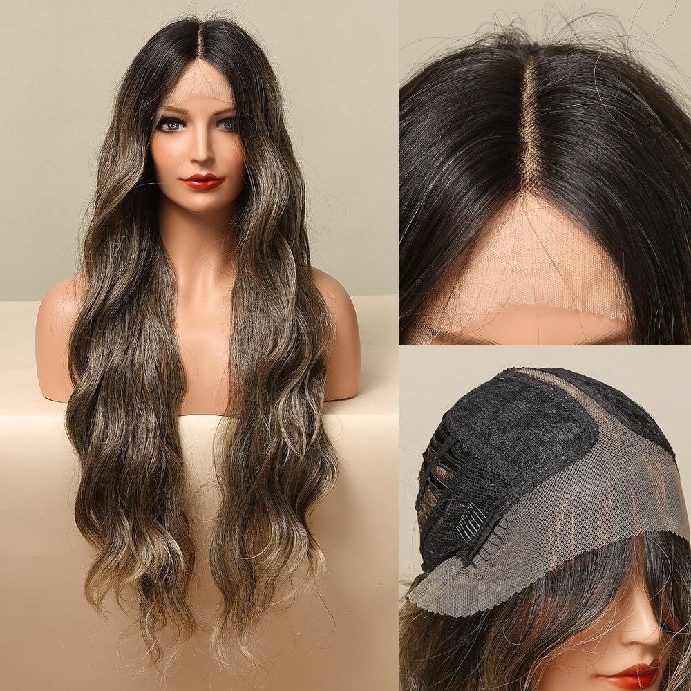 HAIRCUBE beach waves lace front wig with long dark brown wavy hair and natural middle part