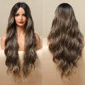 HAIRCUBE beach waves lace front wig with long brown wavy hair and subtle highlights