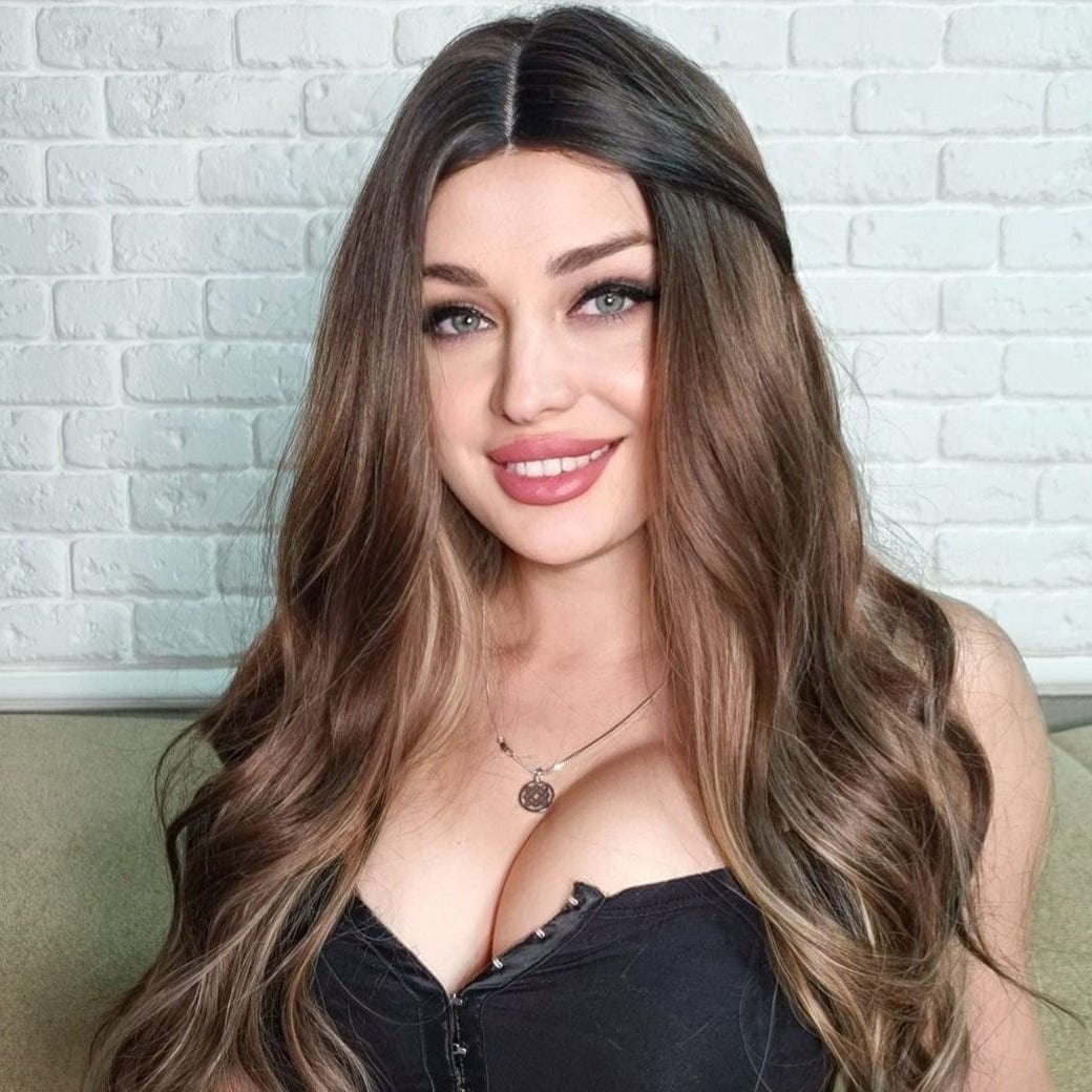HAIRCUBE beach waves lace front wig with long brown layered curls and natural center part