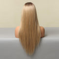 HAIRCUBE blonde human hair lace front wig with long straight hair displayed on mannequin
