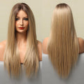 Haircube blonde human hair lace front wig with long straight hair shown from front and back